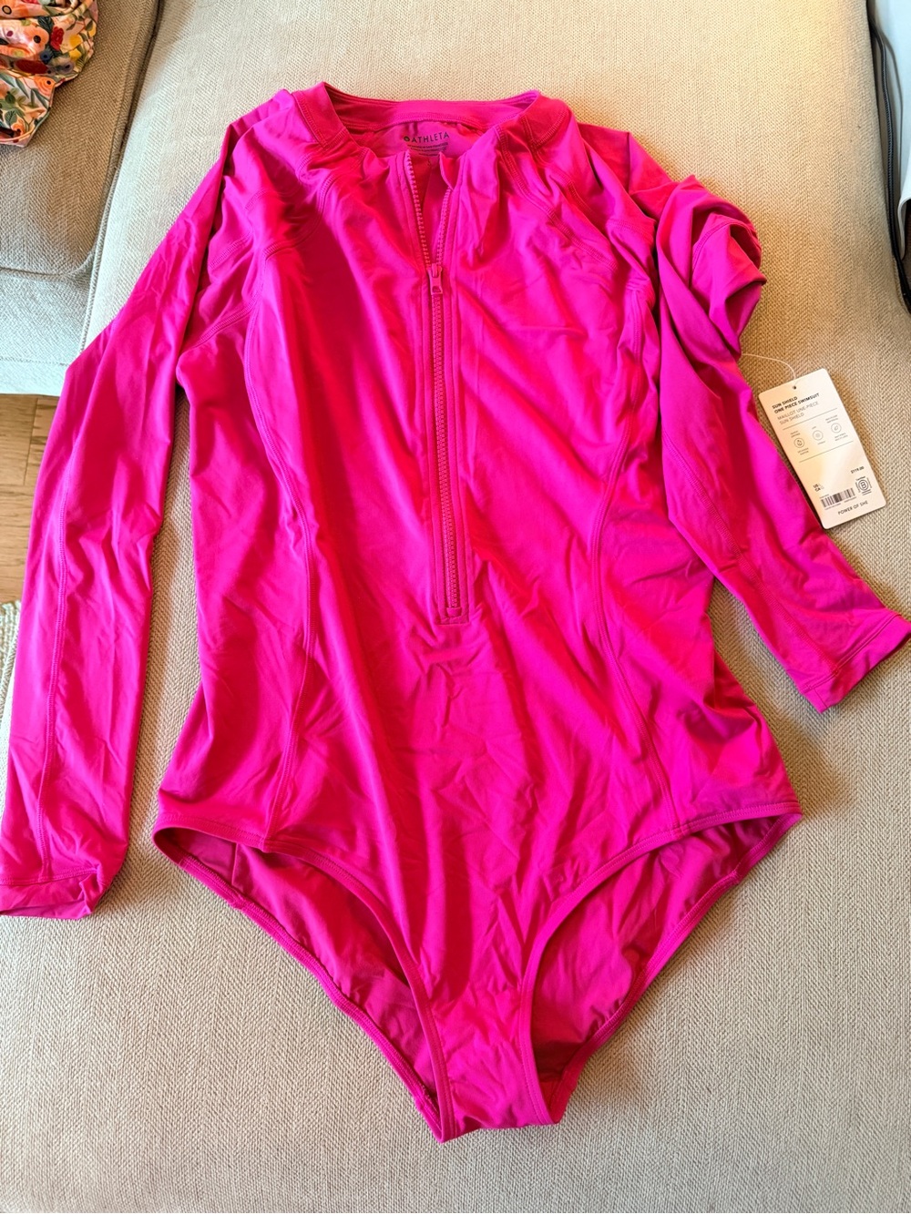 Brand New l Hot Pink Athleta Long Sleeve Zip Front One-Piece Swimsuit